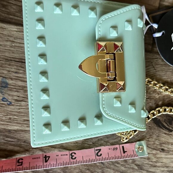 Tiny Mint Green Plastic Purse Gold Chain Strap & Clasp - Picture 3 of 13